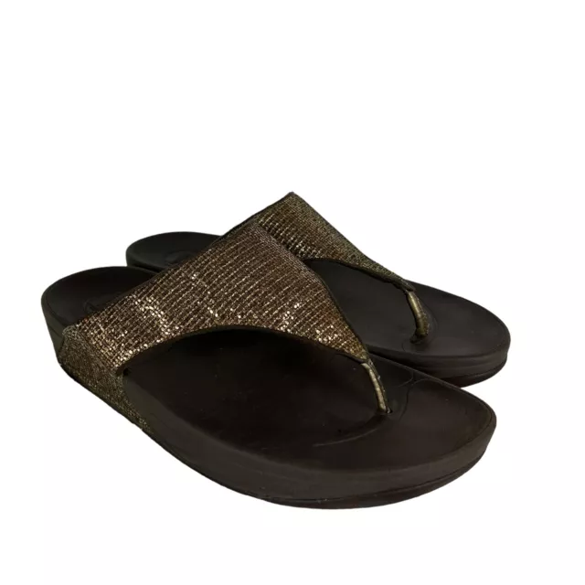 FitFlop Sandals Women 9 LuLu Superglitz Copper Thong Comfort Shimmer Wobbleboard