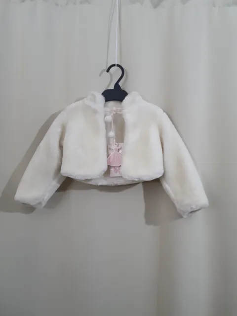 NWT REPANDA GIRL Age 3 Months Old Baby Girls Ivory Colour Fluffy Tie Up Coat
