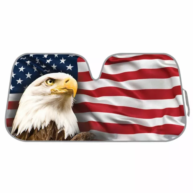 US Eagle Flag Sunshade for Car SUV Truck Jumbo Folding Windshield Auto Shade