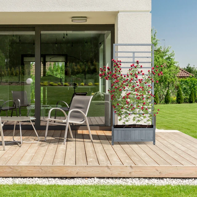 PFLANZKASTEN MIT SPALIERWAND Holz Rankgitter Blumenkasten Blumenwand
