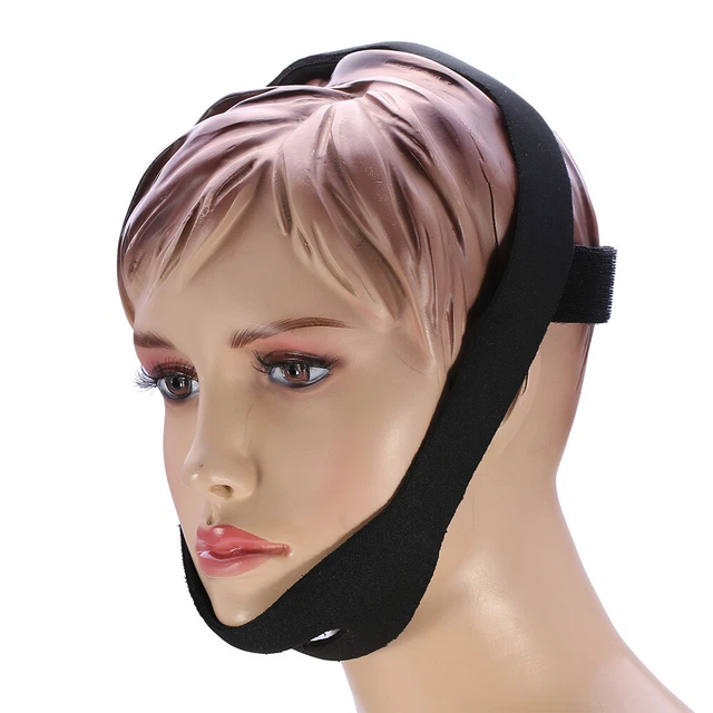(Sin dobladillo) Nueva correa de soporte para dormir para mujer hombre barbilla negra mandíbula GSA