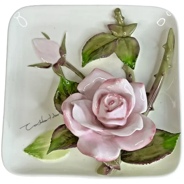 Empress By Haruta Pink Rose Wall Decor Trinket Dish 3D Signed Vintage Japan