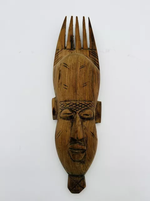 Vintage Hand Carved Wood African Folk Art Wall Mask Man Face Tribal