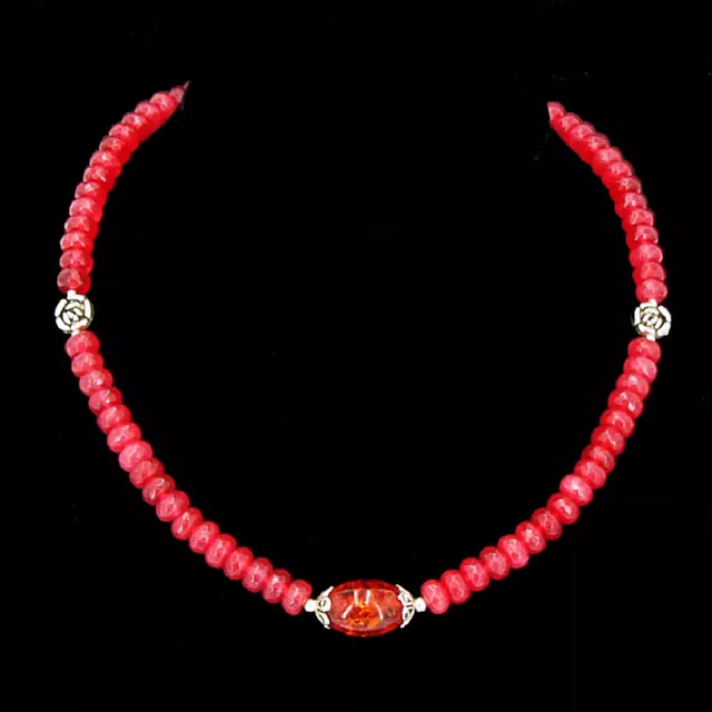 BAILYSBEADS edle Rubin-Kette Necklace Halskette mit Bernstein behandelt Gt55