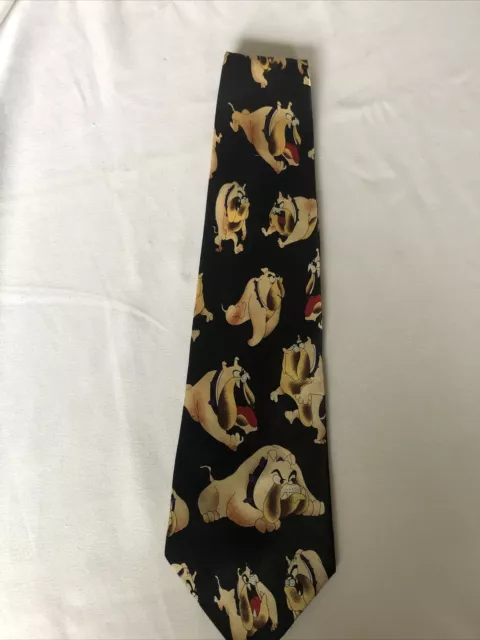 Bulldog Mens Neck Tie Blue Background Bull Dog Pet   -E !