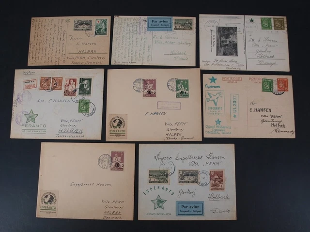 8 Esperanto-Belege von Finnland nach Dänemark postfrisch aus 1946-1951 #JS315