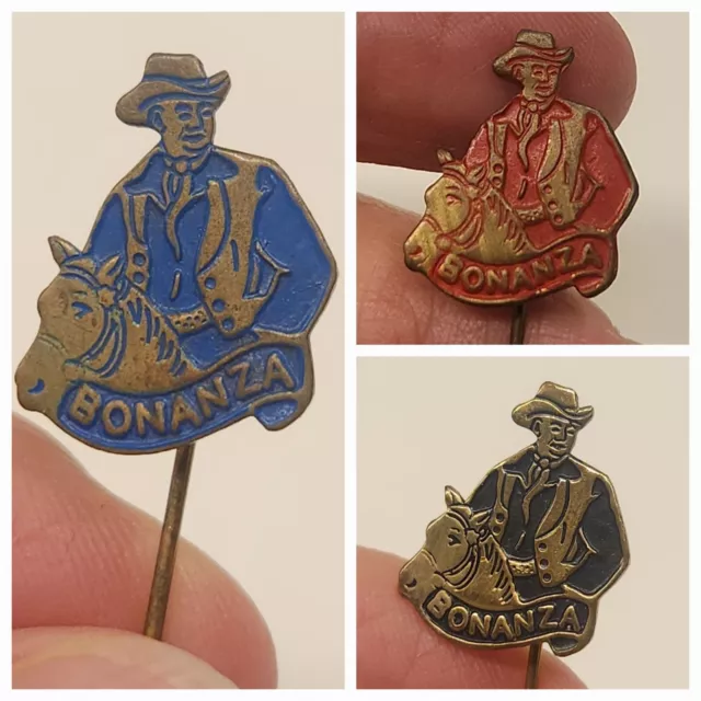 BONANZA Western Cowboy TV Series Black Blue Red Enamel Metal Lapel STICK PIN Set