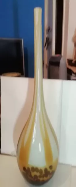 Vintage Very Tall Cased Coloured Glass Vase With Gold Inclusions, 23 " Tall