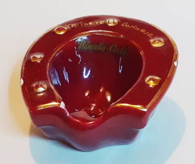 Ferlay Vallauris Monte Carlo lucky horseshoe souvenir ashtray dark red, damage