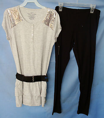 FADED GLORY S/S GRAY HEATHER Knit Top w/Sequins & Leggings Set GIRLSIZES NWT