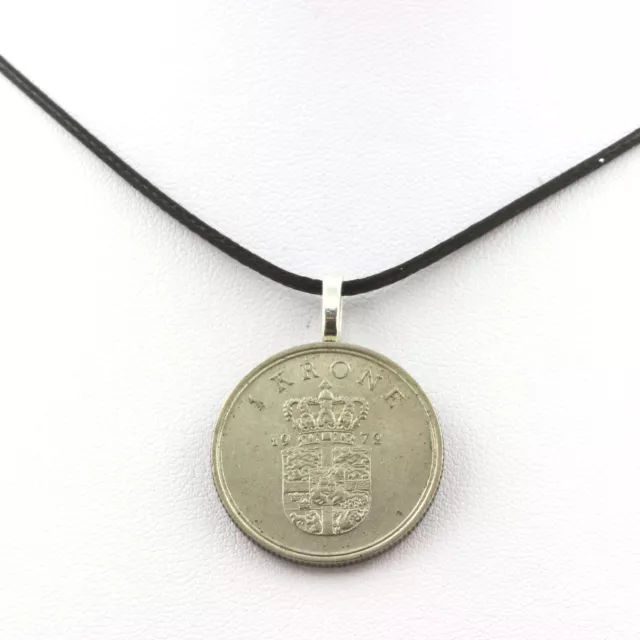 Necklace Coin Denmark 1 Krone - Frederik Ix. Cord Black