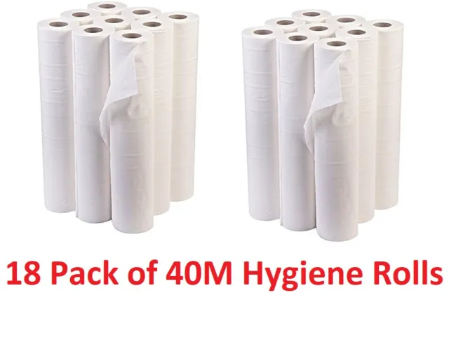 18 x Hygiene Roll 2ply Table Bed Cover Couch 20" Paper Rolls Tissue 40m White