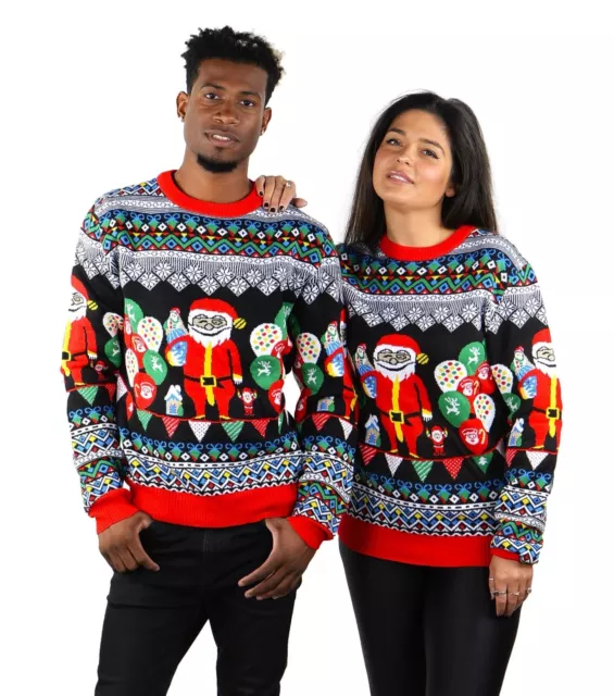 SOCAL LOOK Men's Santa Christmas Sweater Pullover Black