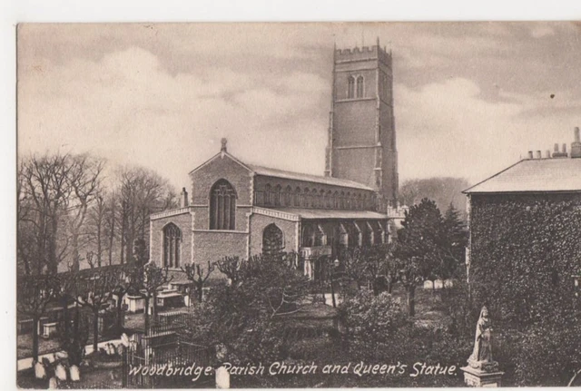 Suffolk, Woodbridge Parish Church & Queen's Statue G. Booth Postcard, B487
