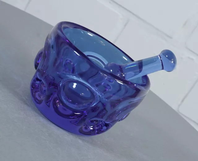 Murano Bubbel Glas Mörser mit Stößel - Pistill Blau - Lila Vintage 1960er Jahre
