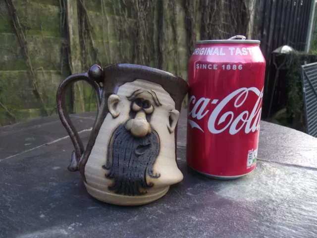 Muggs Pottery County Donegal Ireland Crumpled Mug 3D Bearded Face Man - Signed