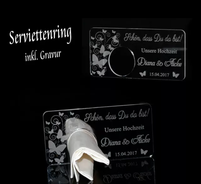 1 Serviettenring + Wunschgravur Hochzeit Kommunion Konfirmation Taufe Butterfly