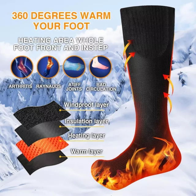 2PCS 360° Heated Socks Women Men Rechargeable 4000mAh Battery Thermal Foot Sock