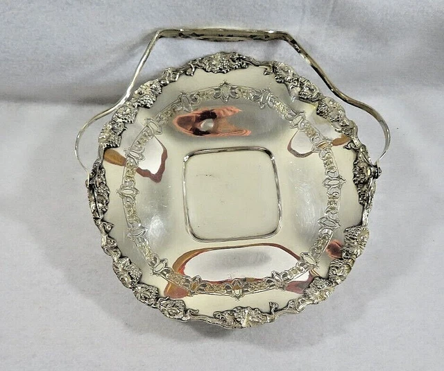 Antique  Silver Plate Reticulated Basket with Handle By Poole Grape Pattern