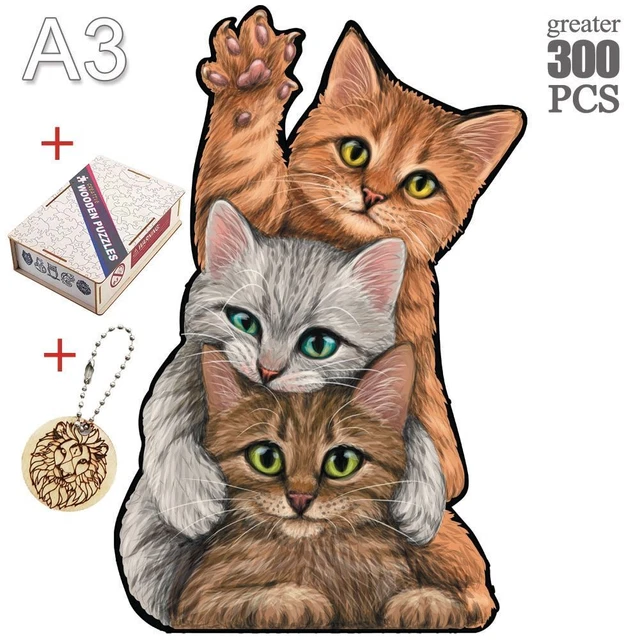 Cartoon Cat Animal Wooden Jigsaw Puzzle Adults Kids Educational Intellectual Toy