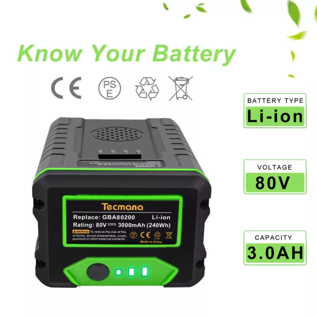 Pour Greenworks 80V GBA80200 Pro 80 G80B4 2901307 2902407 3.0AH Li-ion Batterie