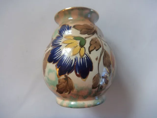 vase Gouda china poly-chrome Holland Flora design gilt lustre 3