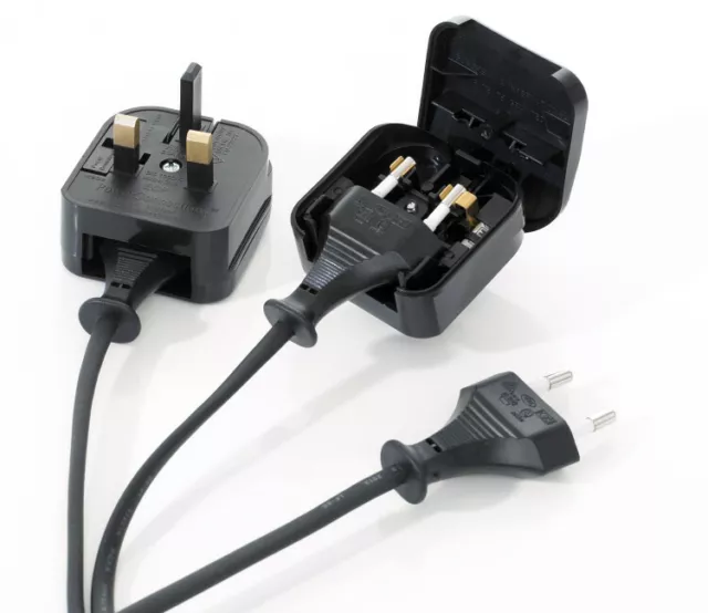 2 Pole Euro Europe EU Plug to 3 Pin UK Plug Fused Converter Mains Socket Adapter