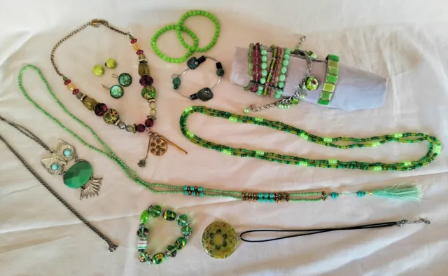 Jewellery Bulk mixed lot Green Envy Toned Theme x14 items total
