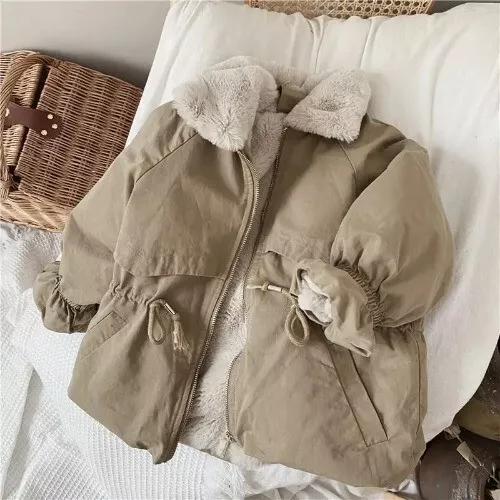 2023 New Baby Boy Khaki Parka Autumn/winter Coat Girl Faux Fur Jacket Hot