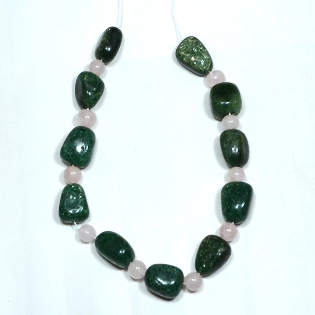 140.80Ct Natural Aventurine tumble & rose quartz ball Gemstone beads 9 inch Line