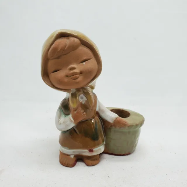 UCTCI Japan Stoneware Art Figurine Girl Candle Holder Ceramic Pottery MCM Vtg
