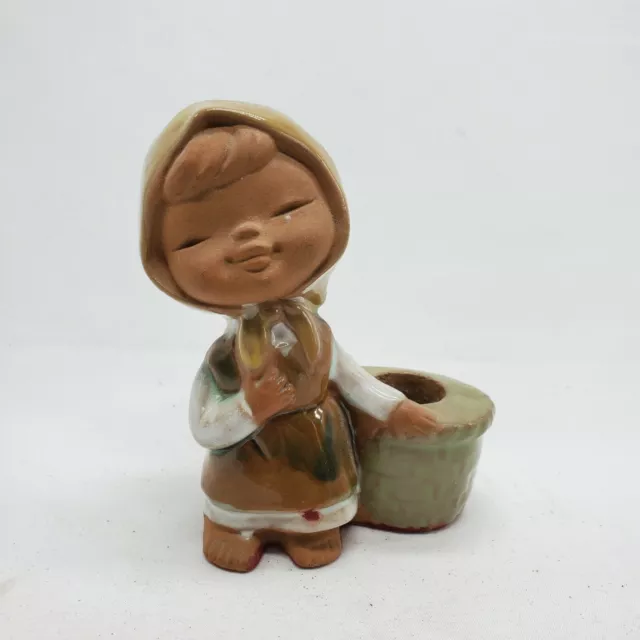UCTCI Japan Stoneware Art Figurine Girl Candle Holder Ceramic Pottery MCM Vtg