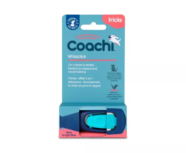 Clicker y silbato para perro Coachi Whizzclick (marino, botón azul claro)