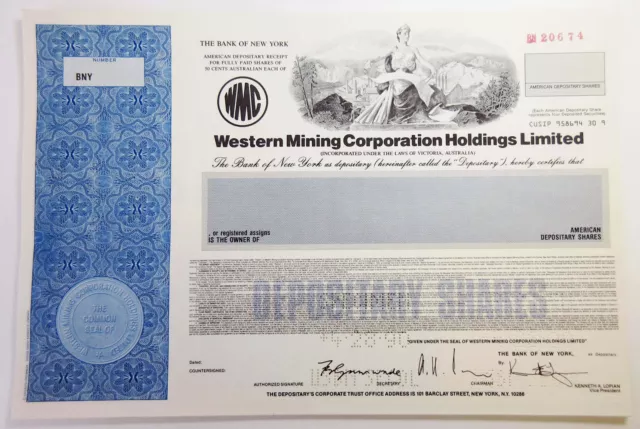Australia. Western Mining Corp. Holdings Ltd., 1990 Specimen ADR Certificate, XF