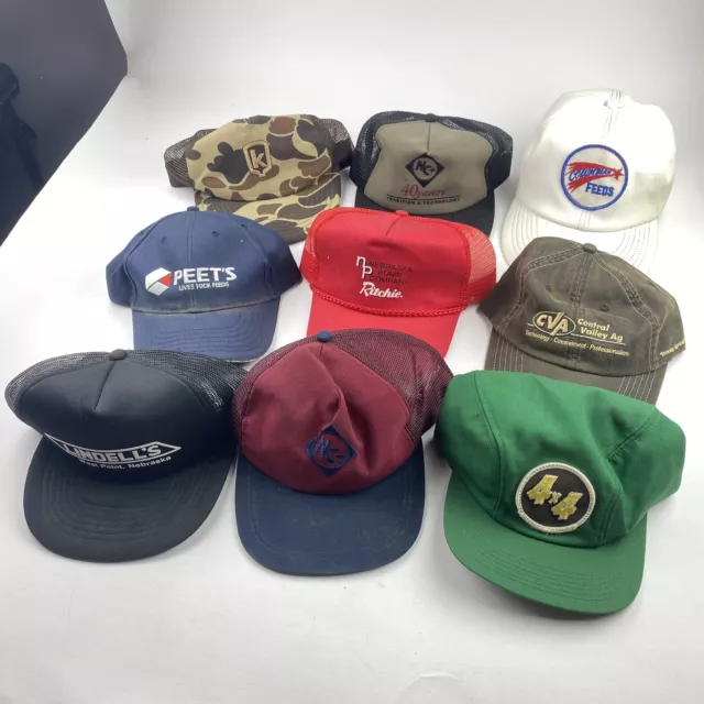 K Products Vintage SnapBack Mixed Lot Farmer Trucker Hats Leather Patch Unique