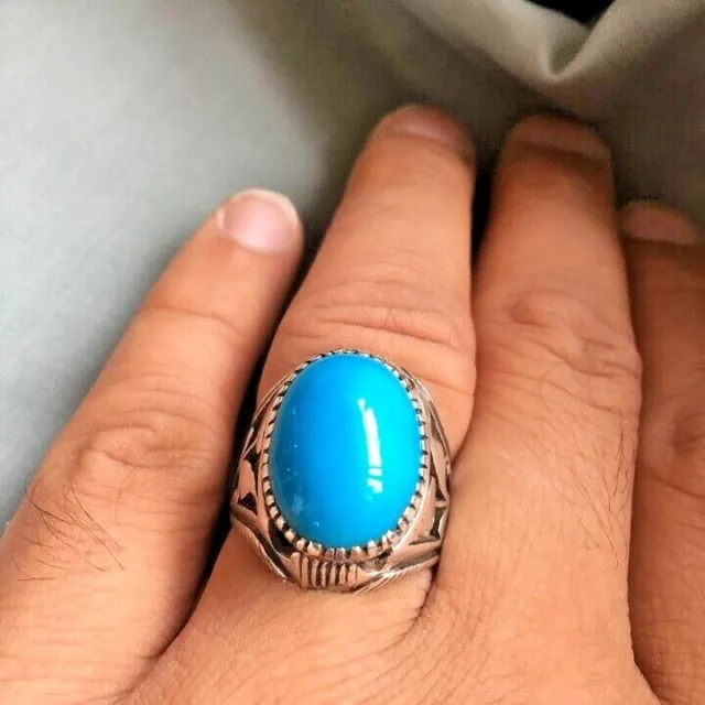 MENS NEESHAPURI HUSSANI Shajri Feroza Stone Ring Original Turquoise Stone  Ring $233.10 - PicClick