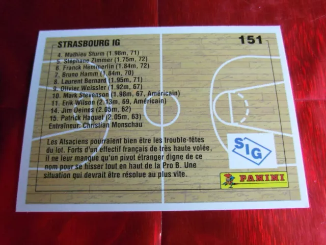 Panini Official Cards N°151 - Basket 1994 - Equipe Strasbourg Ig 2