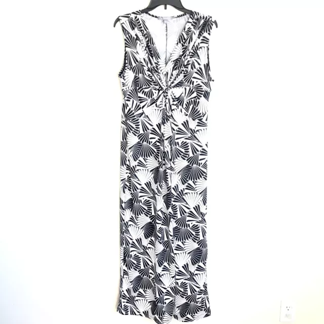 NY Collection Sz XL Black & White V-Neck Maxi Long Dress Twist Front