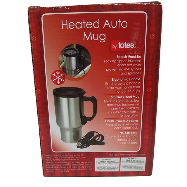 Totes Heated Auto Mug 16oz Insulated Stainless Steel 12V DC Power Adapter in box