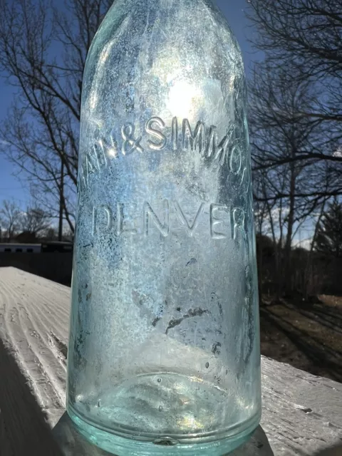 Shain & Simmons Applied Blob Beer Bottle Embossed Denver Colorado Blue Soda