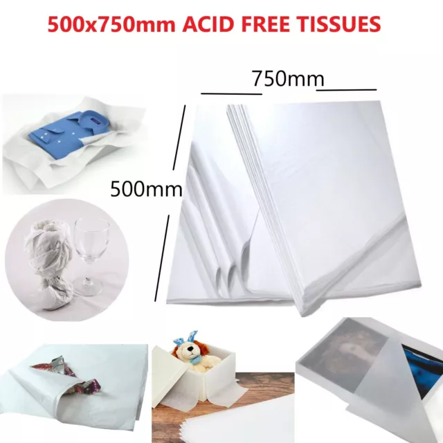 50 SHEETS OF WHITE ACID FREE TISSUE PAPER 500x750mm