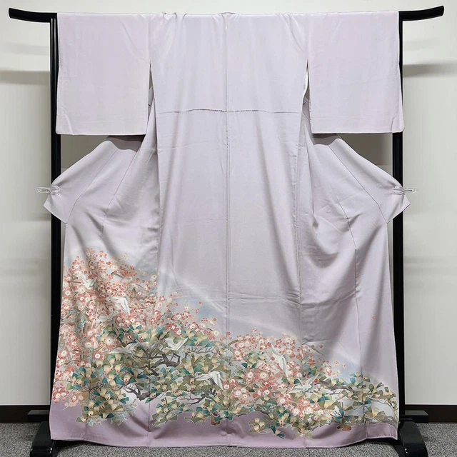Japanese Kimono Light purple flower and crane Iro-tomesode