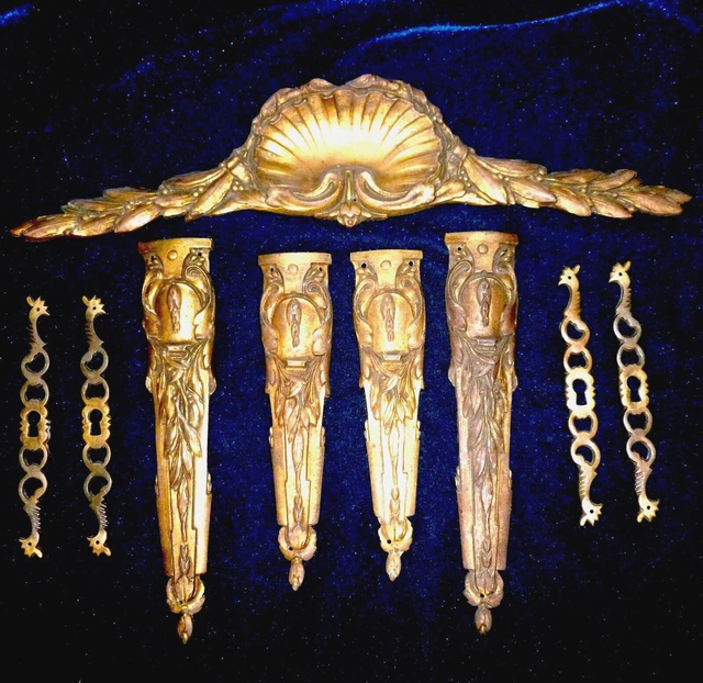 Set Of 9 French Antique Brass / Bronze  Pediments Mounts Decors