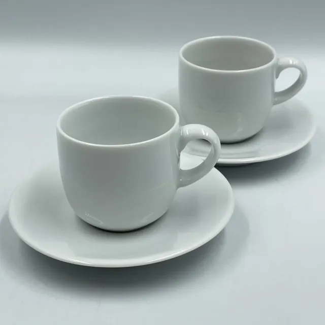 Denby Pottery • 2 x Small White Espresso Cups & Saucers