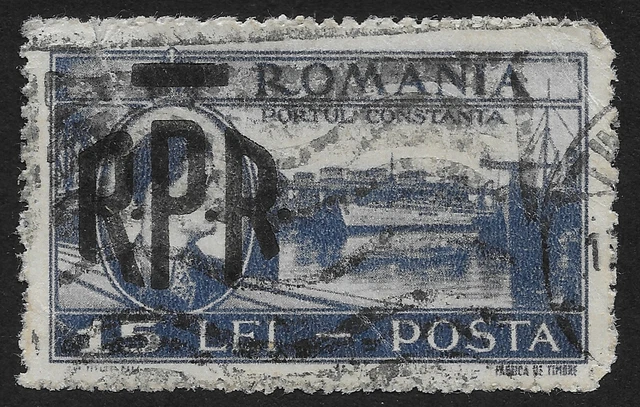 ROMANIA STAMP  1948 King Michael I and Landmark overprinted "RPR" 15L  (KBX)