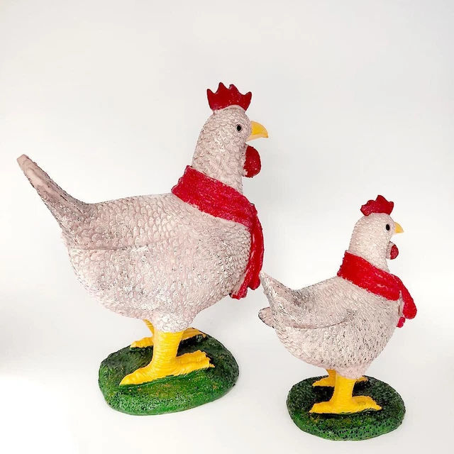 Beleuchtete Hühnerlaterne Harzornamente Weihnachtshof Kunst Deko Statuen