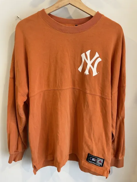 New York Yankees Sweater Crew Neck Jumper  MLB Baseball Orange Size Medium