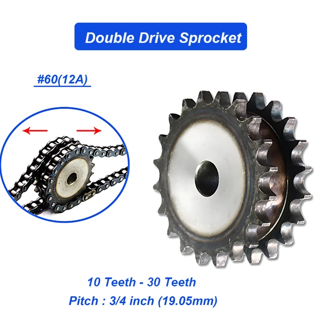 12A 10T- 30T True Double Row Strand Chain Drive Sprock Pitch 3/4 Inch 19.05mm60#