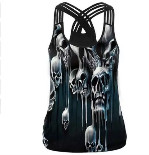 Black Vest Tops 3D Print Skull Head Camisole women casual tops