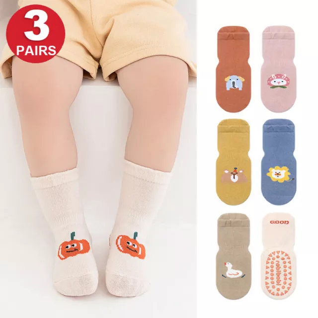 3Pairs Baby Girls Boys Newborn Cotton Socks Cute Toddlers Anti Slip Floor Socks